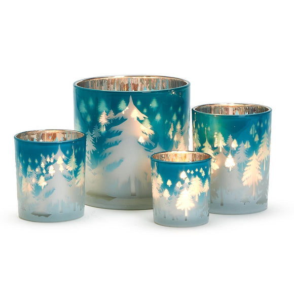 Two's Company TC 82214 Snowed Forest Frosted Candleholders