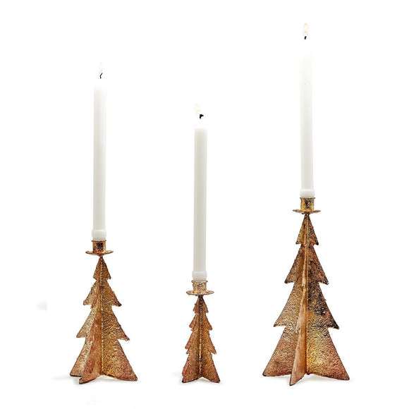 Two's Company TC 82219 Set of 3 Hand Crafted Golden Christmas Tree Candleholders
