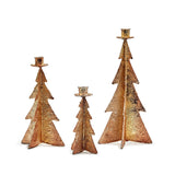 Two's Company TC 82219 Set of 3 Hand Crafted Golden Christmas Tree Candleholders