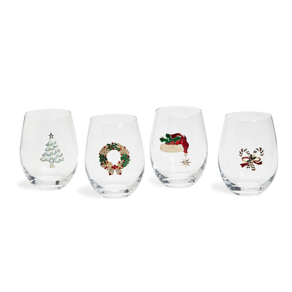 Two's Company TC 82236 Holiday Cheer Stemless Wine Glasses