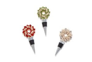 Two's Company TC 82276-20 Holiday Wreath Jeweled Bottle Stoppers In Gift Box