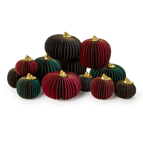 Two's Company TC 82608xx Accordion Pumpkins with Gold Edges and Stem - 4 Sizes/3 Colors