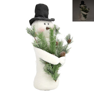 Fuzzy Plush Snowman with Lighted Boughs