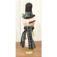 WING TAI TRADING WTT DXQ96436 GREEN PLAID SNOWMAN HEAD WINE TOPPER