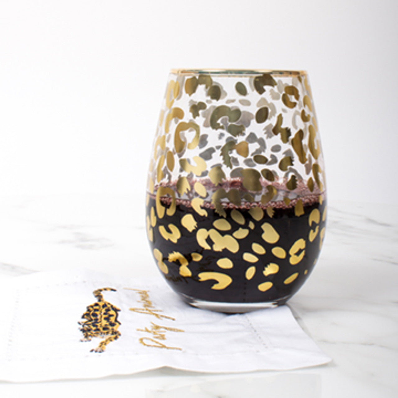Gold Leopard Stemless Wine Glass - Thumbnail 3