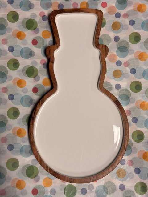 India Handicrafts IH 75497 White Enamel Snowman Tray