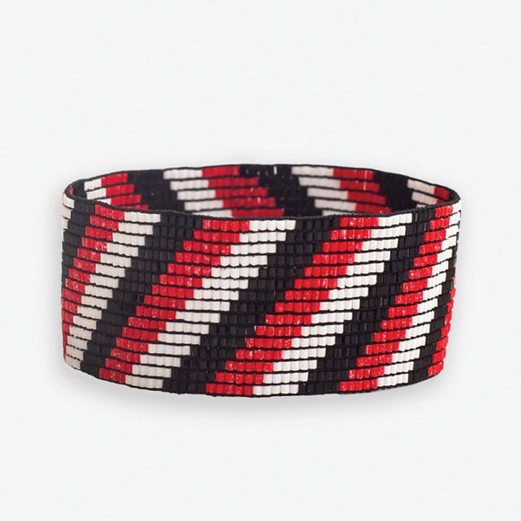 Ink + Alloy IA LXBR0402SB Kenzie diagonal stripes beaded stretch bracelet scarlet + black