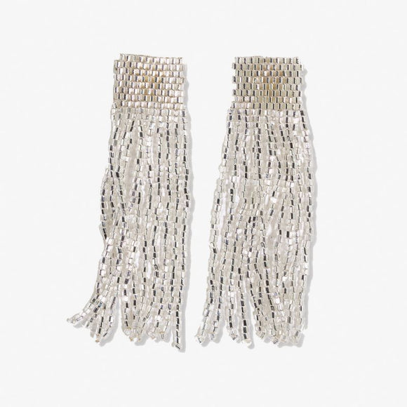 Ink & Alloy IA LXER2000SI Marilyn solid beaded fringe earring silver