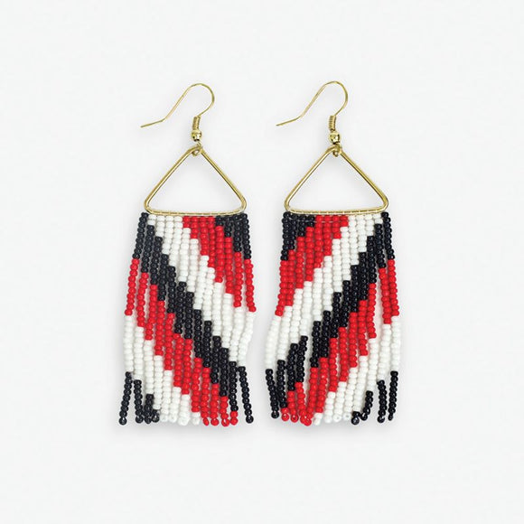 Ink + Alloy IA SBER2401SB Whitney diagonal stripe beaded fringe earrings scarlet + black