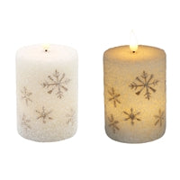 Wing Tai Trading WTT LXS39322T Small Golden Snowflake LED Pillar Candle - 3 x 4"