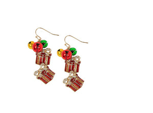 KALEIDOSCOPE ACCESSORIES KA MO10558 EARRINGS GOLD JINGLE BELLS AND PRESENTS, 2"