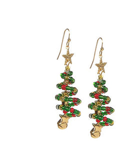 KALEIDOSCOPE ACCESSORIES KA QY10547 EARRINGS SEED BEAD SPIRAL CHRISTMAS TREE, 2.25"