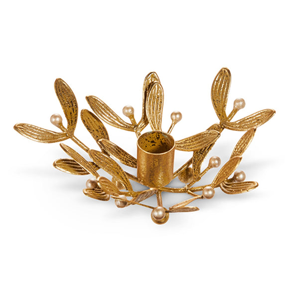Raz Imports RZ 4510423 Gold Mistletoe Candle Holder, 6.5in