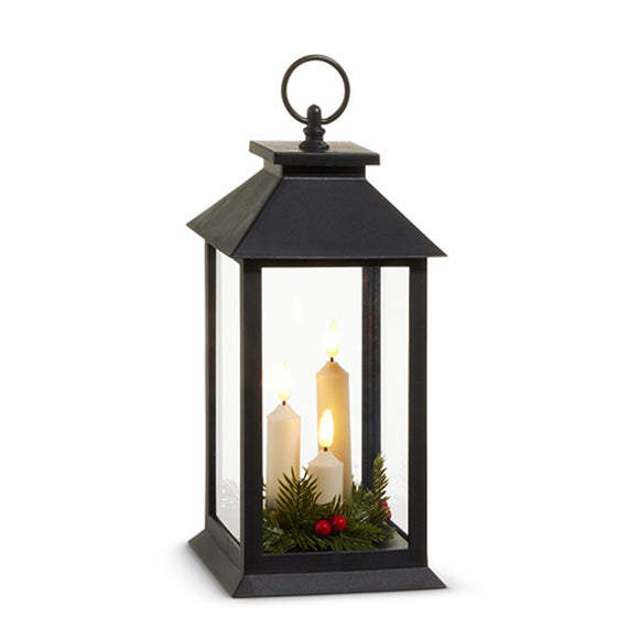 Raz Imports RZ 4559479 Lantern with Candles and Greenery, 12in