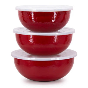 Golden Rabbit Enamelware GRE RR54 Solid Red Mixing Bowls