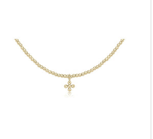 ENEWTON DESIGN ED N15CLG2CLSCSMG 15" CHOKER CLASSIC GOLD 2MM BEAD - CLASSIC BEADED SIGNATURE CROSS SMALL GOLD CHARM