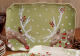 Casafina Stoneware CF DF620-GRN "Deer Friends" Rectangular Platter