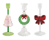 Mud Pie MP 40960132x Christmas Glass Taper Holder - 3 Styles