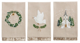 Mud Pie MP 42170228x White Christmas Embroidered Towel - 3 Styles