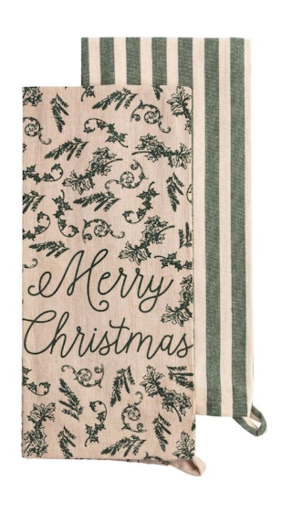 Mud Pie Set of Two White Christmas Patterned Towels - Thumbnail 5