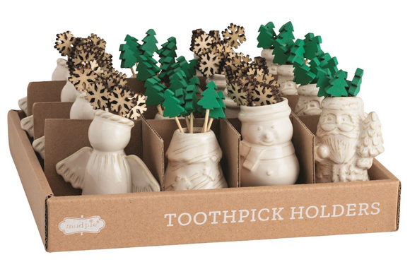 Mud Pie MP 40430029x White Christmas Toothpick Caddy Set - 4 Styles