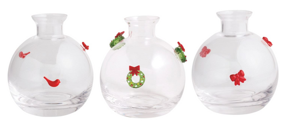 Mud Pie MP 47700465x Christmas Glass Icon Bud Vase - 3 Styles