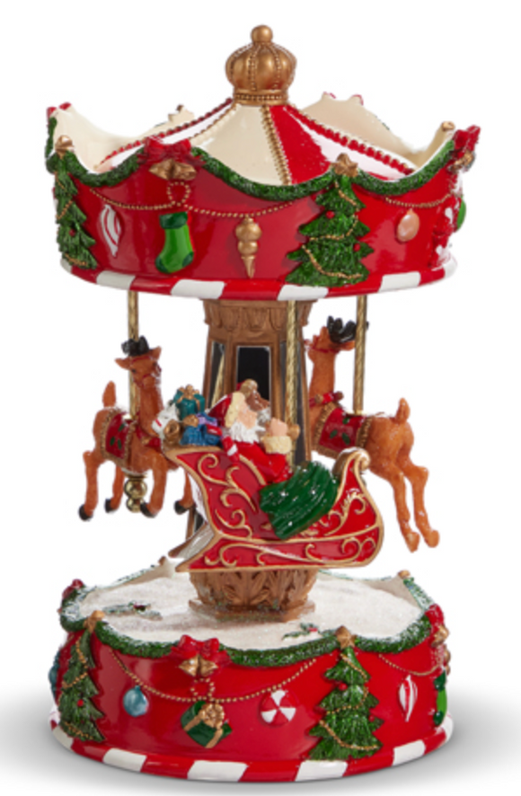 Raz Imports RZ 4471351 Animated Musical Santa's Sleigh Carousel 8.5in