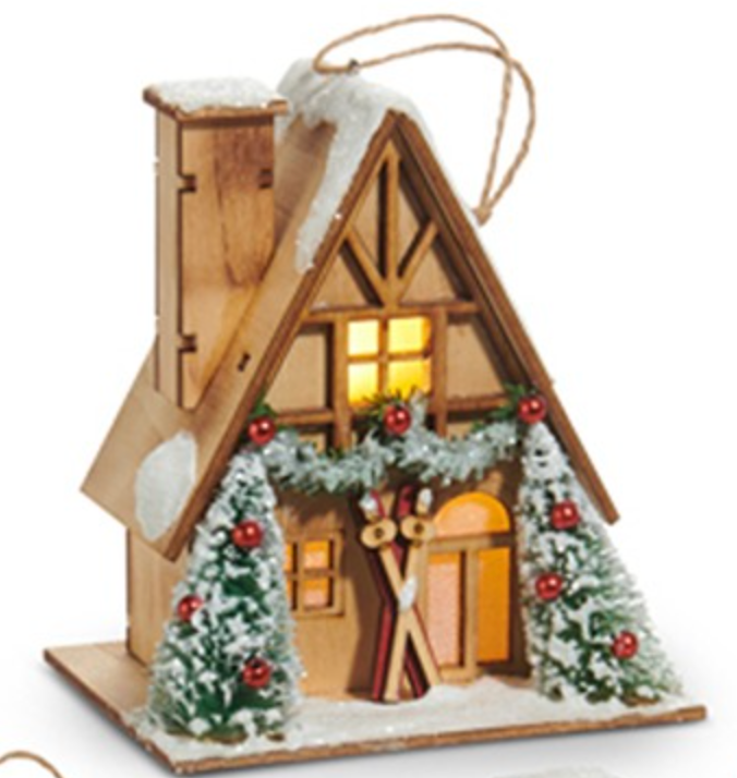 リモージュボックス　リスとツリーハウス Raz Imports RZ 4512525x Lighted Lodge House Ornament 5in – Piper
