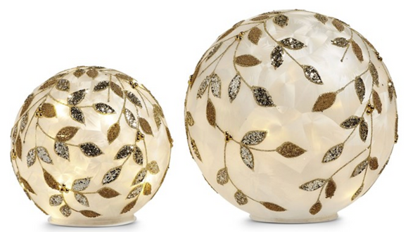 Raz Imports RZ 4422953x Lighted Champagne Leaf Balls 8in
