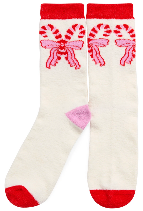 Shiraleah SL 35-97-072IV Candy Cane Bow Socks, Ivory
