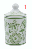 Hazel Mazel HM0444Ax Hand-Stamped Green Stoneware Spice Jar w/Pattern - 4 Styles