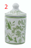 Hazel Mazel HM0444Ax Hand-Stamped Green Stoneware Spice Jar w/Pattern - 4 Styles