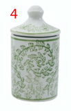 Hazel Mazel HM0444Ax Hand-Stamped Green Stoneware Spice Jar w/Pattern - 4 Styles