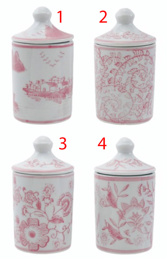 Hazel Mazel HM0445Ax Hand-Stamped Pink Stoneware Spice Jar w/Pattern - 4 Styles