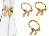 Two's Company 26 55260 Pink Bow Gold Napkin Rings Set of 4