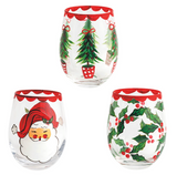 Mud Pie 26 44600159x Christmas Painted Wine Glass 16oz - 3 Styles