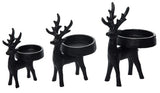 Transpac 26 TC03138 Iron Matte Black Short Reindeer Candle Holder - 3 Sizes
