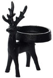 Transpac 26 TC03138 Iron Matte Black Short Reindeer Candle Holder - 3 Sizes