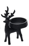 Transpac 26 TC03138 Iron Matte Black Short Reindeer Candle Holder - 3 Sizes
