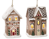 Transpac 26 TC04567x Mini Resin Light Up Gingebread House Ornaments - 2 Styles