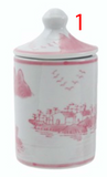 Hazel Mazel HM0445Ax Hand-Stamped Pink Stoneware Spice Jar w/Pattern - 4 Styles