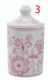Hazel Mazel HM0445Ax Hand-Stamped Pink Stoneware Spice Jar w/Pattern - 4 Styles