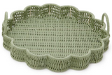 Two's Company 26 55182x All Weather Wicker Scallop Green Round Serving Tray - 2 Sizes