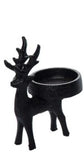 Transpac 26 TC03138 Iron Matte Black Short Reindeer Candle Holder - 3 Sizes
