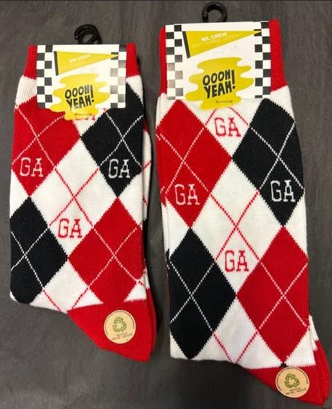 Oooh Yeah OY xD25431C Collegiate Athletic Crew Socks; Georgia Argyle Red - 2 Sizes