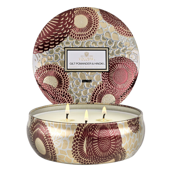 Voluspa 72216 Gilt Hinoki 3 Wick Tin