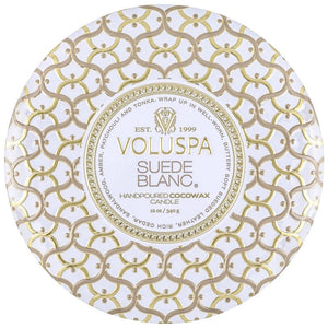 Voluspa 8121 Suede Blanc 3 Wick Tin