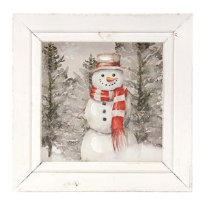 Snowman w/Red Scarf Sq Framed Sign