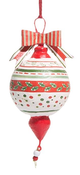 Pattern Christmas Paper Mache Ornament - Thumbnail 4