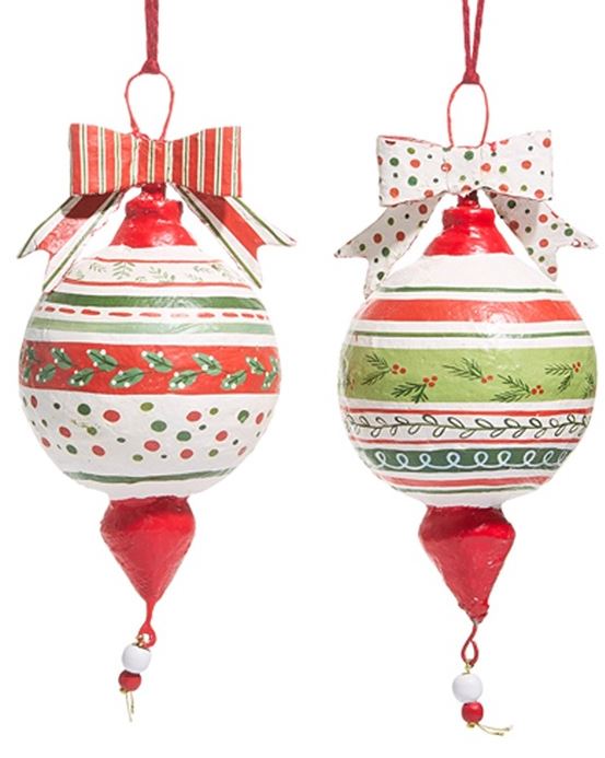 Pattern Christmas Paper Mache Ornament - Thumbnail 3